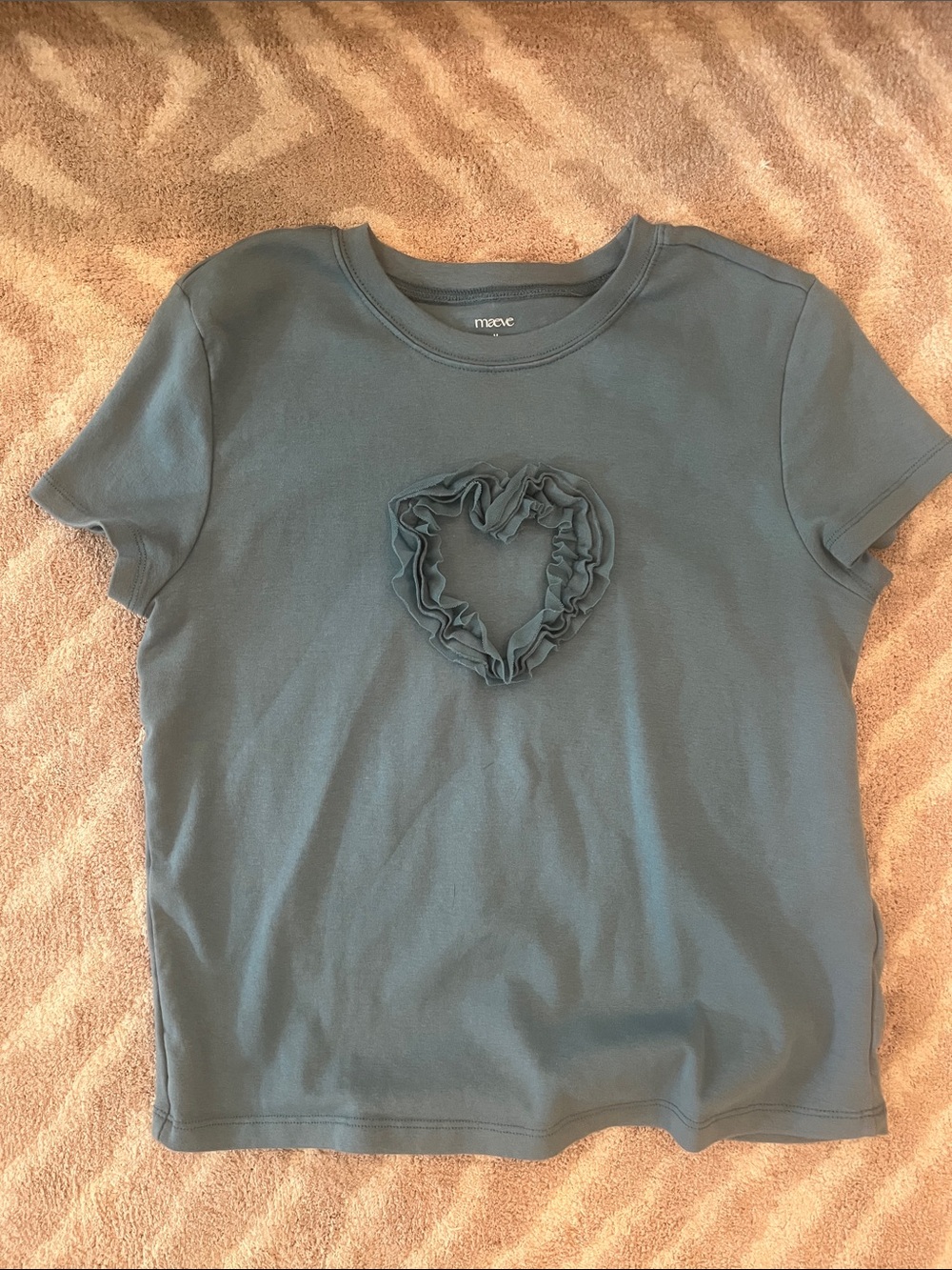 Maeve Short Sleeve Ruffle Heart Tee in Teal